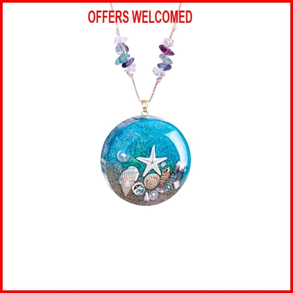 Ocean Theme Resin Pendant Necklace Starfish Seashell Adjustable Chain Boho Chic - Picture 2 of 8